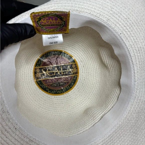 Scala Collezione Classic Cream Wide-Brim Hat Brim Beach Vacation Sun - Picture 4 of 10